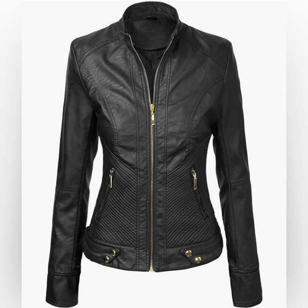 Faux Leather Jackets for Women Motorcycle PU Moto Biker Outwear Coat